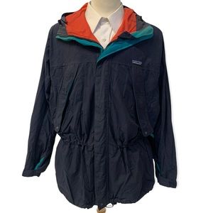 Patagonia 90's Vintage Blue Green Zip Windbreaker Hooded Jacket Multi Pocket L
